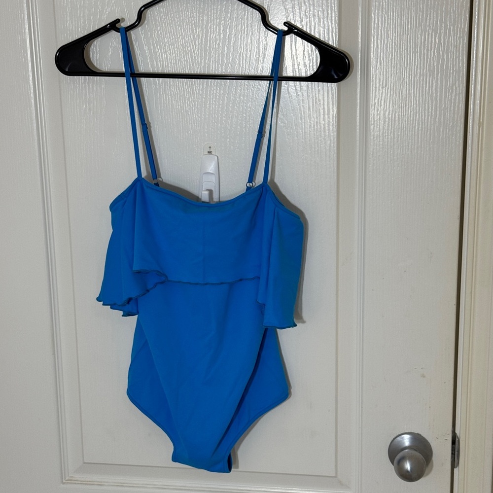 FP Movement Free People Blue Ruffle Flounce Bodysuit Cami Athletic Boho M/L